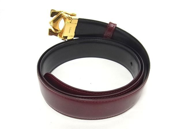 1円 ■美品■ Cartier カルティエ 2Cロゴ レザー ゴールド金具 ベルト メンズ ボルドー系 AV1611_画像2