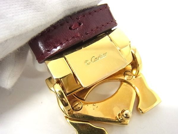 1円 ■美品■ Cartier カルティエ 2Cロゴ レザー ゴールド金具 ベルト メンズ ボルドー系 AV1611_画像4