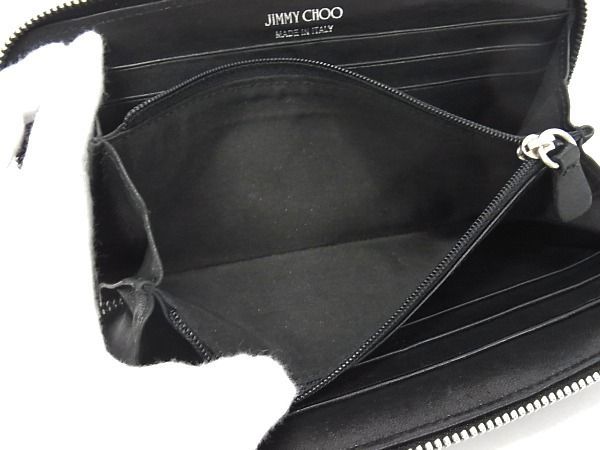 1円 ■美品■ JIMMY CHOO ジミーチュウ フィリパ レザー スタースタッズ ラウンドファスナー 長財布 ウォレット ブラック系 BE7334_画像4