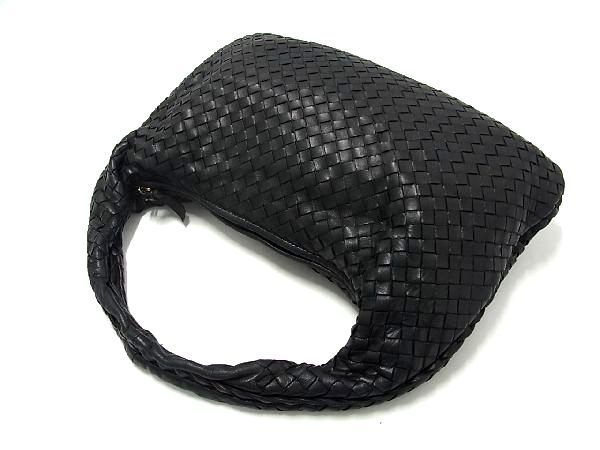 1円 ■美品■ BOTTEGA VENETA ボッテガヴェネタ イントレチャート レザー ミラー付き ワンハンドル ハンドバッグ ブラック系 BG4893_画像3