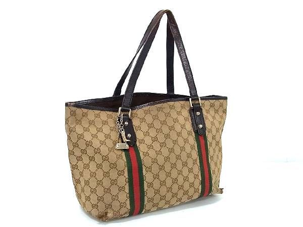 1円 GUCCI グッチ 132960 シェリーライン GGキャンバス×レザー トートバッグ ショルダーバッグ 肩掛け レディース ブラウン系 CD0377_画像1