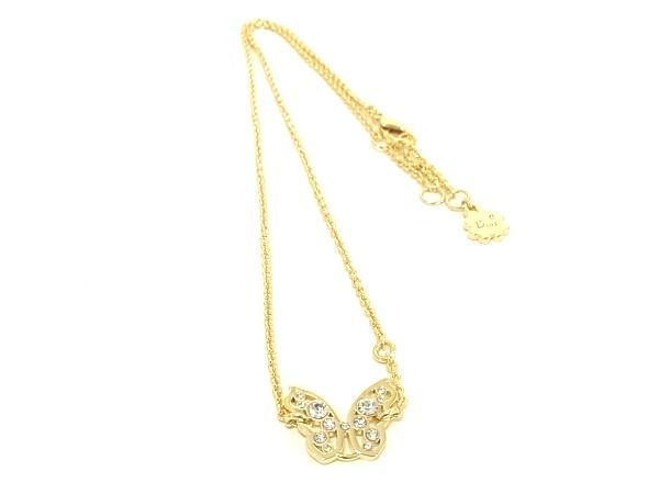 1円 ■極美品■ ChristianDior ディオール バタフライ 蝶 ネックレス ペンダント アクセサリー レディース ゴールド系 AV2771_画像1