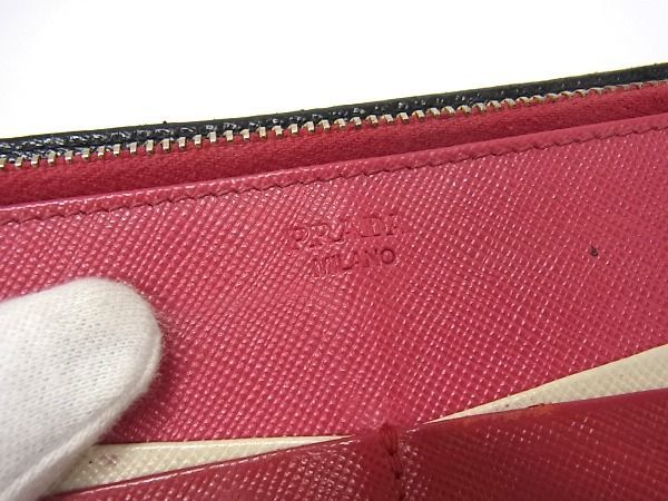 1円 PRADA プラダ サフィアーノレザー 二つ折り 長財布 ウォレット 小銭入れ 札入れ カード入れ レディース ブラック系 AV3294_画像6