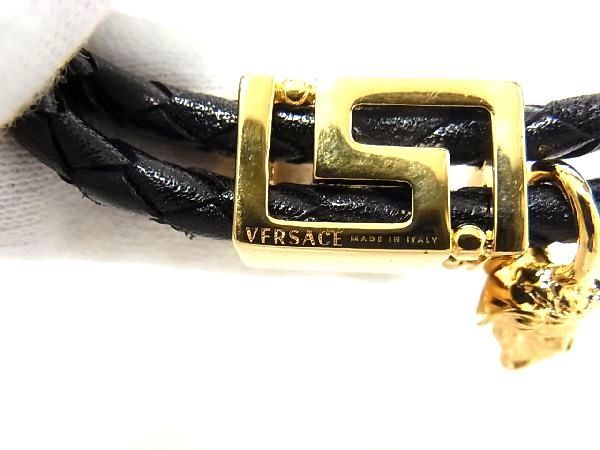 1円 ■極美品■ VERSACE ヴェルサーチ メデューサ レザー ブレスレット バングル メンズ レディース ブラック系 AU1105_画像4