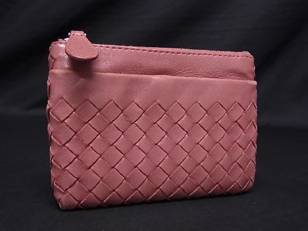 1円 BOTTEGA VENETA ボッテガヴェネタ イントレチャート レザー コインケース コインパース 小銭入れ レディース ピンク系 AT2831_画像1