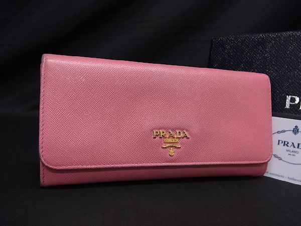 1円 PRADA プラダ 1M1132 サフィアーノレザー 二つ折り 長財布 ウォレット 小銭入れ 札入れ レディース ピンク系 BG5731_画像1