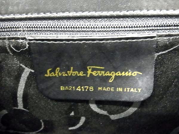 1円 Salvatore Ferragamo フェラガモ BA21 4178 ヴァラリボン レザー ハンドバッグ トートバッグ レディース ブラック系 AU3331_画像6