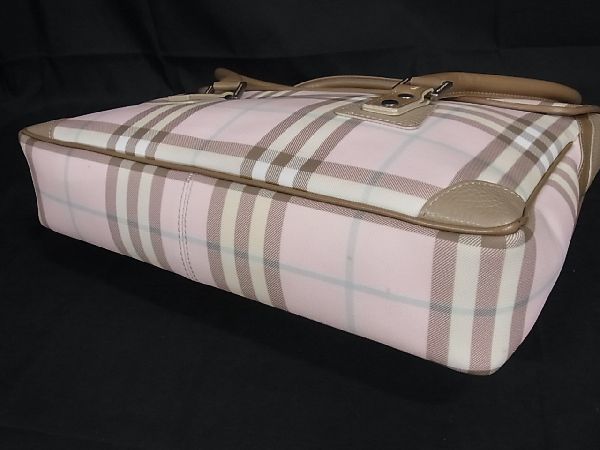 1円 ■美品■ BURBERRY バーバリー ノバチェック PVC×レザー ハンドバッグ トートバッグ レディース ピンク系 CC0619_画像4