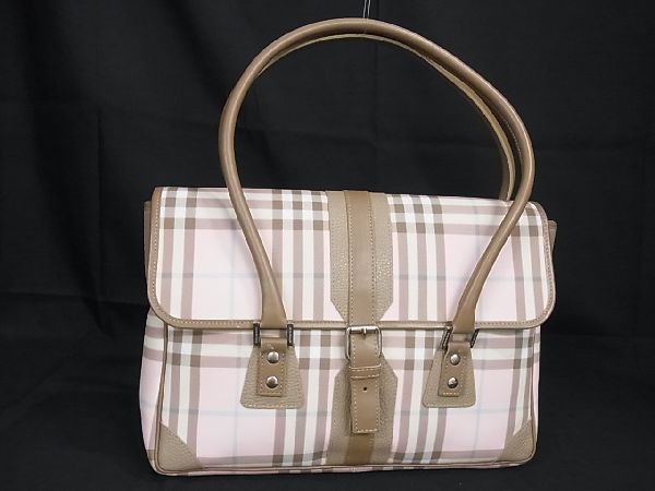 1円 ■美品■ BURBERRY バーバリー ノバチェック PVC×レザー ハンドバッグ トートバッグ レディース ピンク系 CC0619_画像1