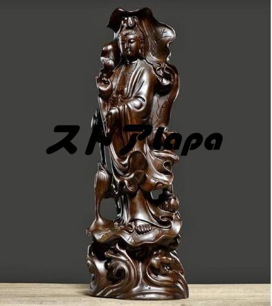 仏教美術 精密細工 木彫仏像 黒檀木 観音菩薩像　仏像　置物 高さ30cm q2507_画像2