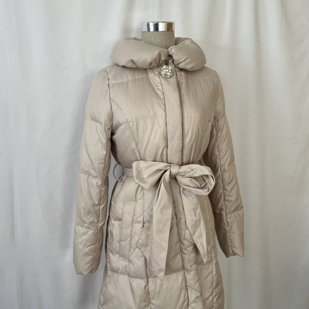 [Apuweiser-riche] volume collar ribbon belt light weight down long outer coat Apuweiser-riche size1