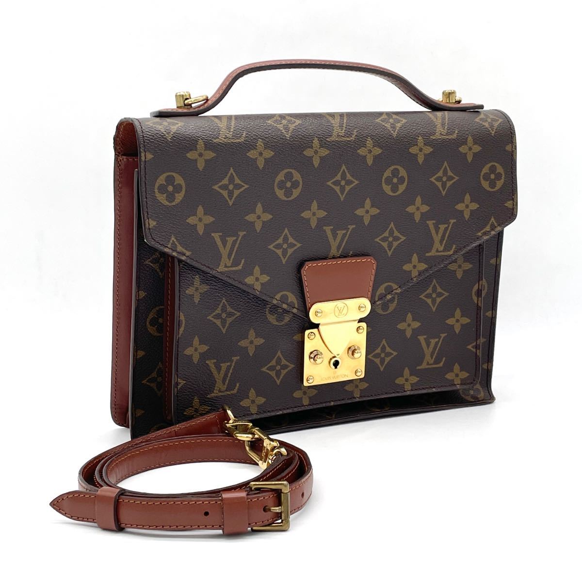 1円 べたなし 美品 LOUIS VUITTON ルイヴィトン モノグラム モンソー 2way ハンドバッグ ショルダー レディース メンズ M51185_画像1