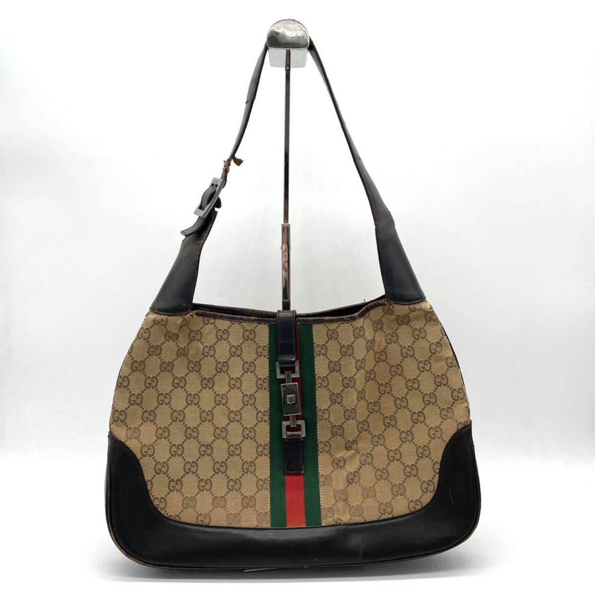 1円 まとめ売り GUCCI グッチ GGキャンバス レザー ジャッキー ワンショルダー ハンドバッグ 肩掛け ブラウン ブラック 4点 セット _画像4