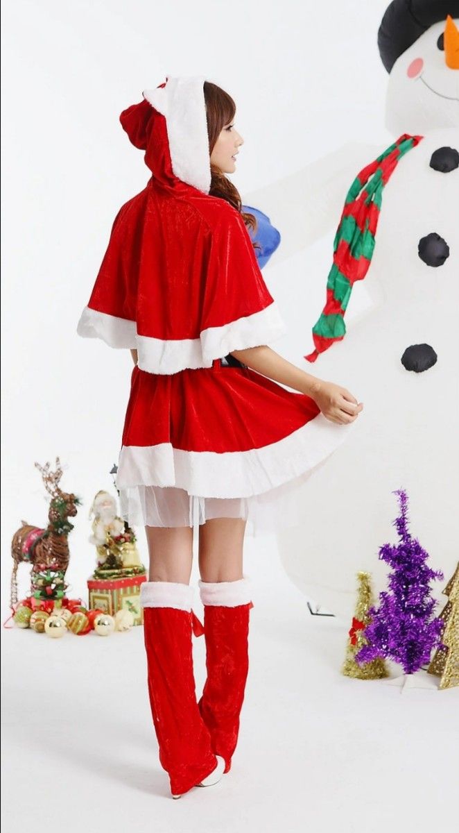 コスプレ コスチューム 衣装 ワンピースコスプレ クリスマス サンタ Ｍ 猫耳 ポンチョ ケープ レッグウォーマー 新品未使用