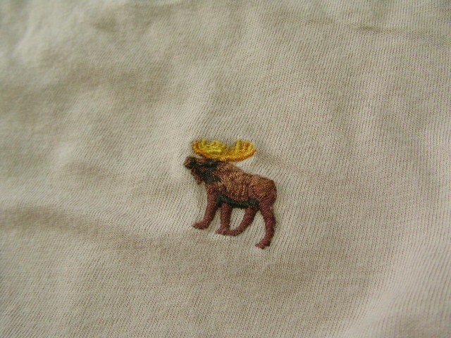 ssy7561 Abercrombie & Fitch アバクロ 半袖 Tシャツ ベージュ系 ■ 無地 ■ ワンポイント刺繍 クルーネック SOFT TEE 大きいサイズ XL_画像8