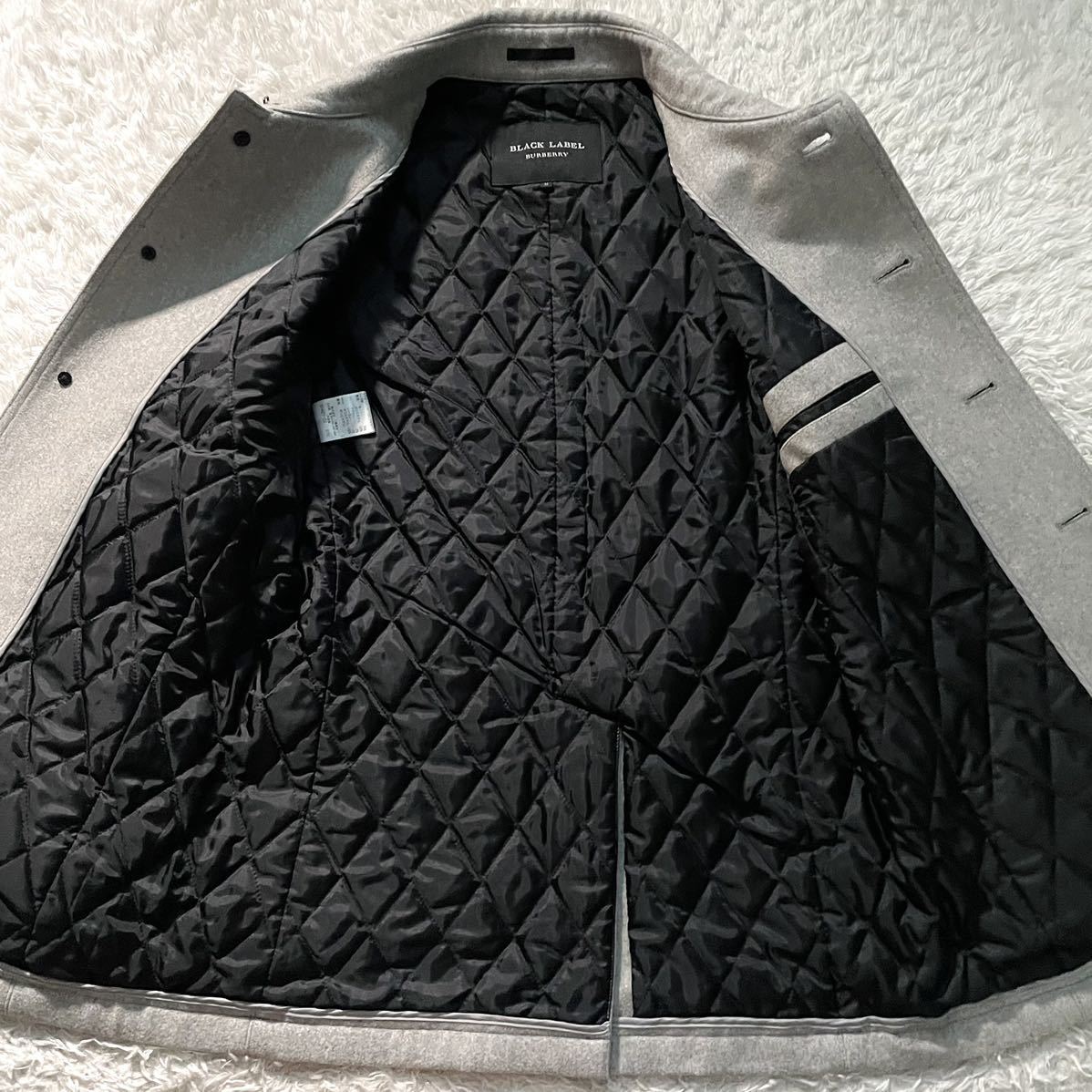 極美品●バーバリーブラックレーベル メルトン ウール Pコート ピーコート アウター BURBERRY BLACK LABEL キルティング 中綿 グレー M_画像5