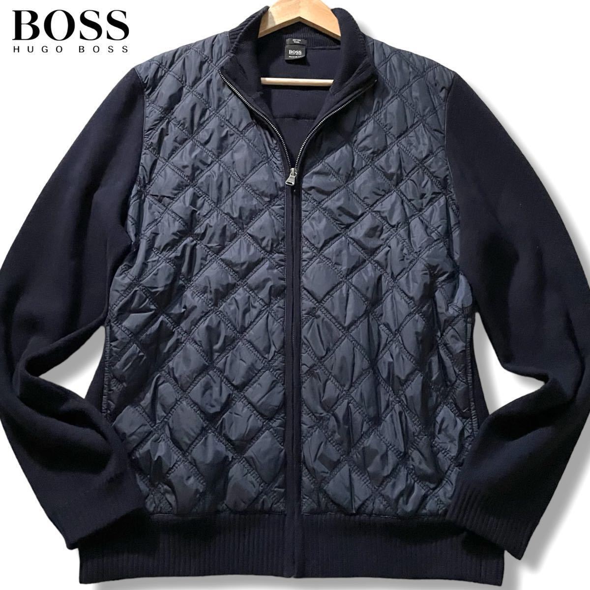 美品/XLサイズ●ヒューゴ ボス ニット キルティング切替 ジップジャケット ブルゾン HUGO BOSS ナイロン コットンウール ロゴタグ 大谷翔平_画像1