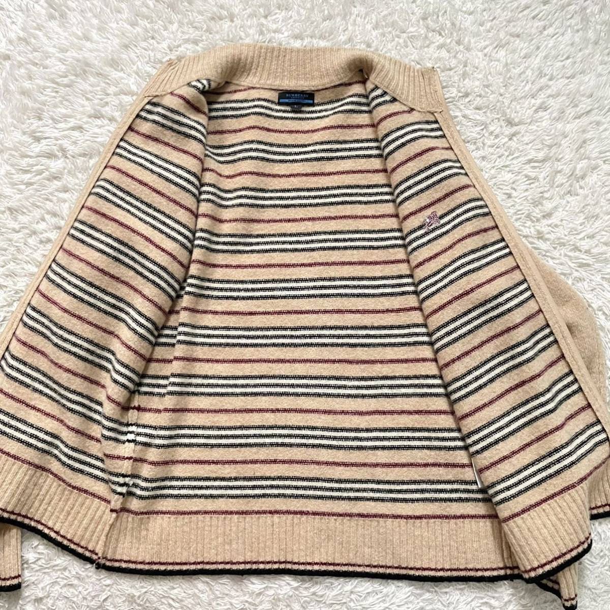 極美品/Lサイズ●バーバリーブラックレーベル ニットジャケット カーディガン BURBERRY BLACK LABEL 羊毛100% ホースロゴ ノバチェック_画像6