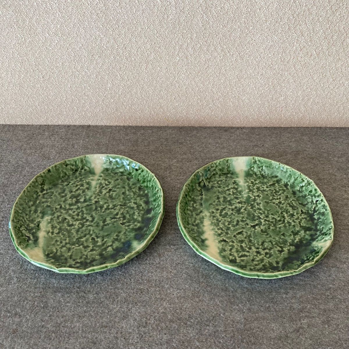 陶器　皿　2枚セット　織部　丸皿　陶芸　和食器　手作り　ハンドメイド