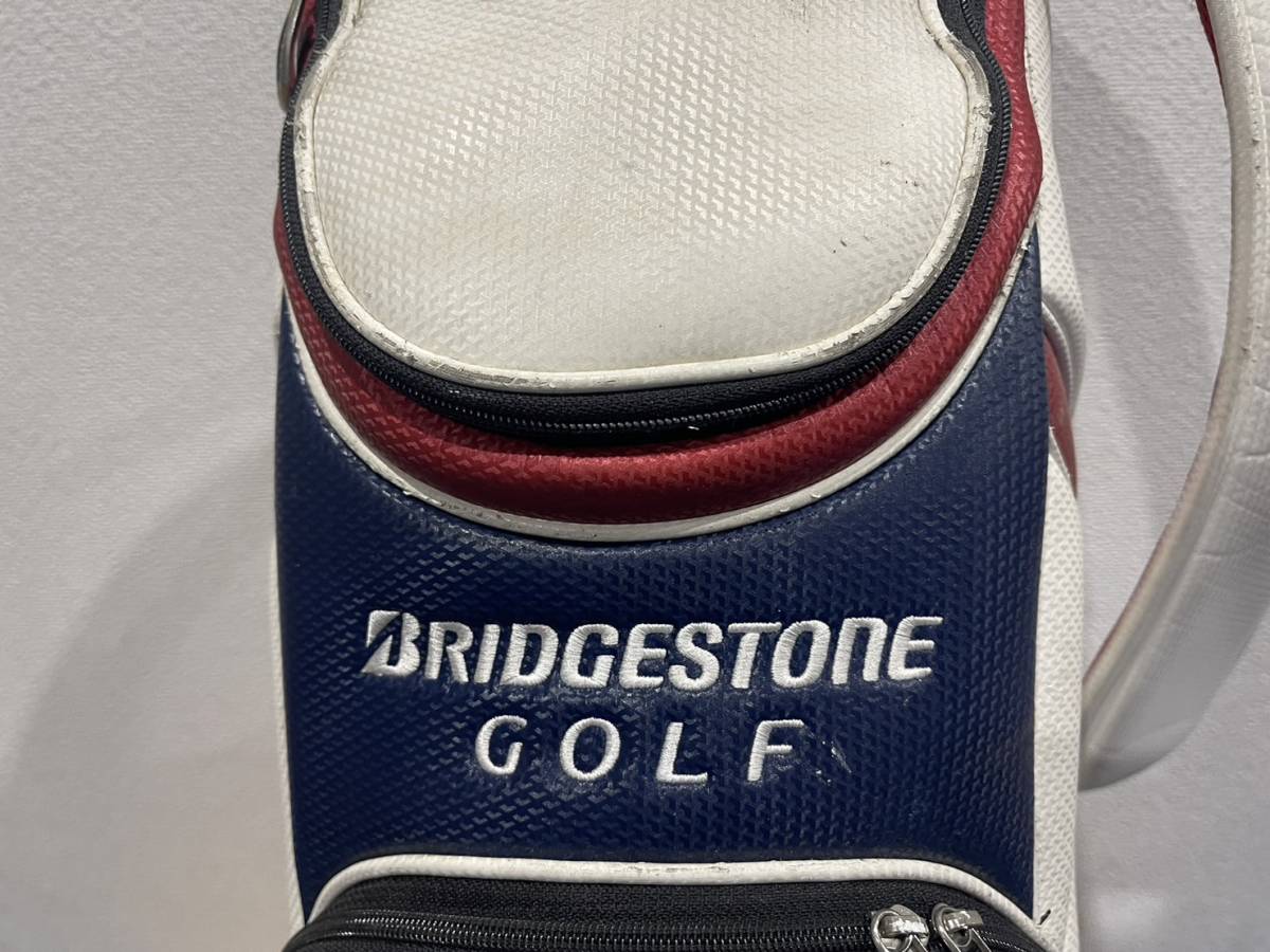 坂森6 １円オークション お値打ち ゴルフバッグ BRIDGESTONE ブリヂストン 傷 汚れあり 上部カバーなし 現状品 ホワイト系 メンズ 紳士_画像5