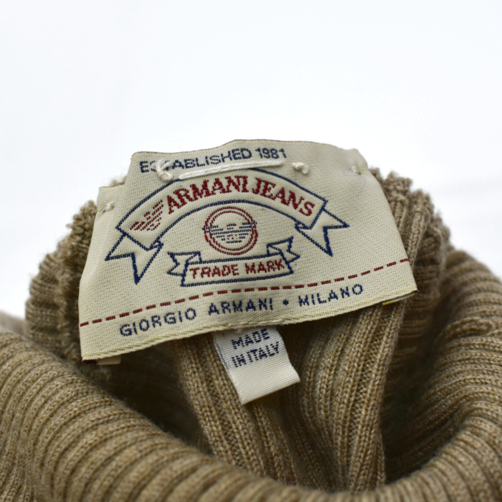 90s vintage ARMANI JEANS アルマーニジーンズ イタリア製 リブ編み タートルネック セーター ウール モカ size.XL_画像3
