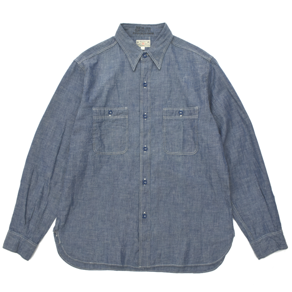 美品 バズリクソンズ BR25995 ブルー シャンブレー ワークシャツ VINTAGE U.S.NAVY 1950sモデル size.16-16 1/2 日本製 _画像1