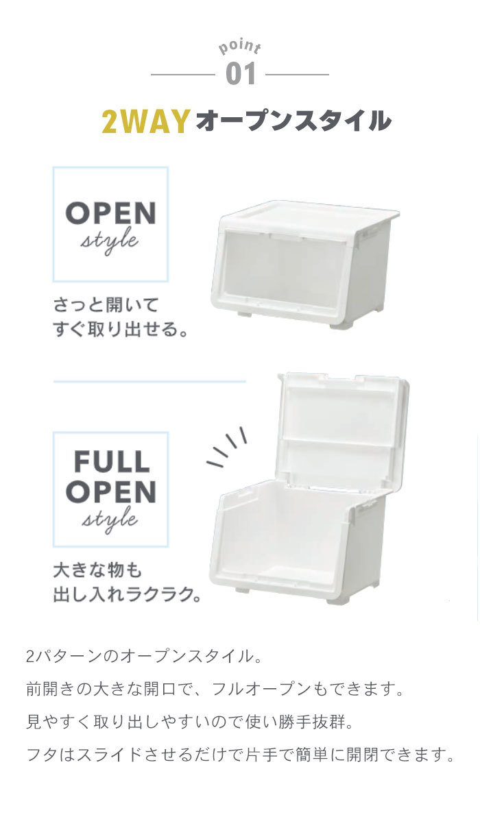 前開き 収納 コンテナ Mサイズ ホワイト 収納ボックス 幅45 奥行43.1 高さ31 日本製 ふた付き オープンボックス M5-MGKKA00126WH_画像4