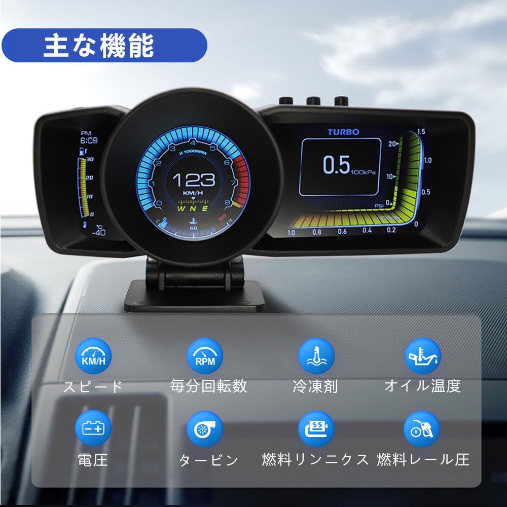 【新品】多機能ヘッドアップディスプレイカーHUD A600 スピードメーター タコメーター GPS+OBD2デュアルシステム_画像5