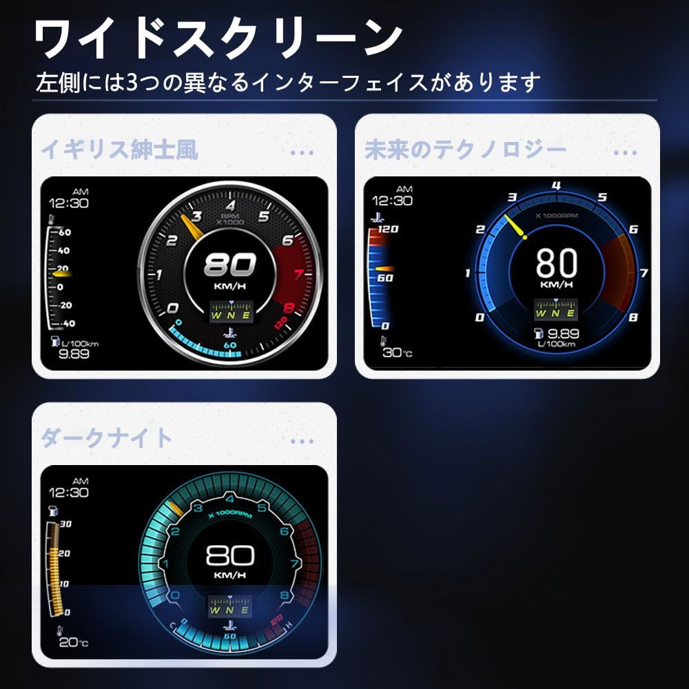 【新品】多機能ヘッドアップディスプレイカーHUD A600 スピードメーター タコメーター GPS+OBD2デュアルシステム_画像6
