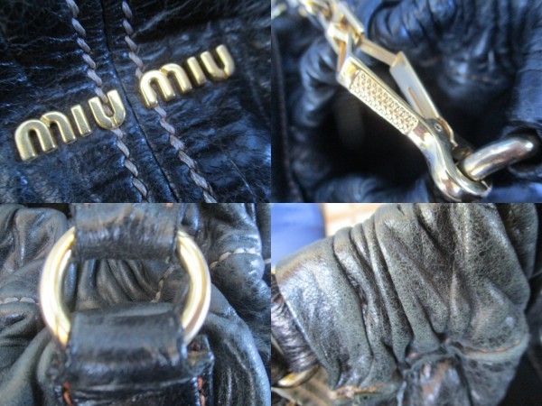  быстрое решение miu miu MiuMiu Archive обработка кожа gya The - ввод 2WAY сумка на плечо большая сумка кожаная сумка черный × Gold 