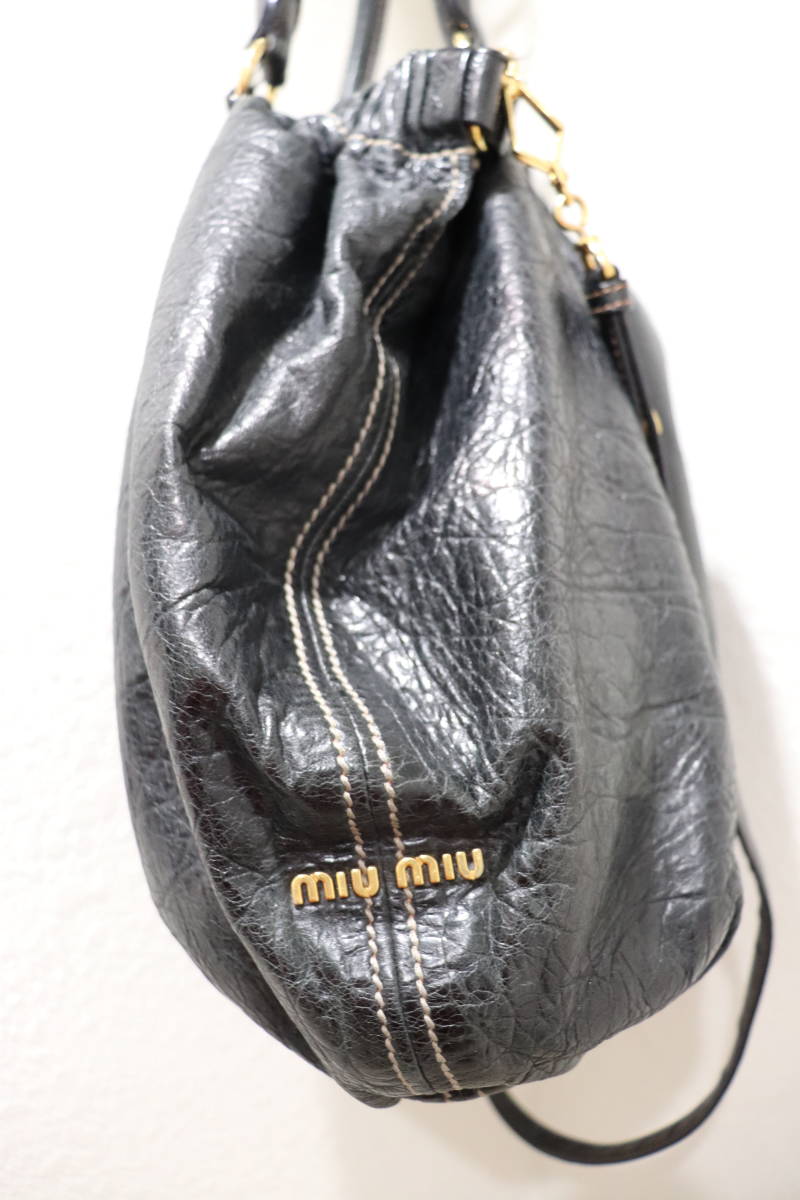  быстрое решение miu miu MiuMiu Archive обработка кожа gya The - ввод 2WAY сумка на плечо большая сумка кожаная сумка черный × Gold 