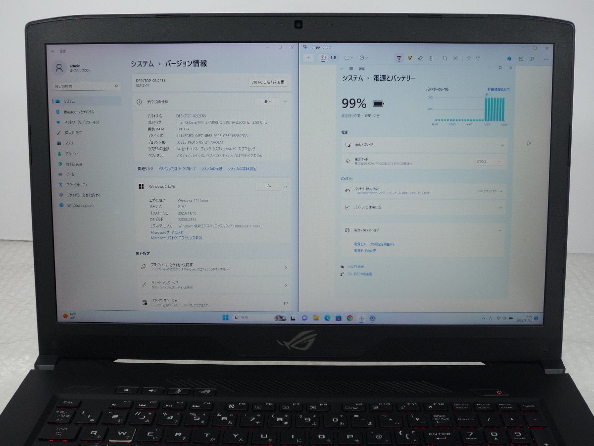 ●●ASUS Notebook GL703V / i7-7300HQ / 8GBメモリ / 1TB HDD / 17.3型 / Windows11 Home 訳あり 【 中古ノートパソコンITS JAPAN_画像8