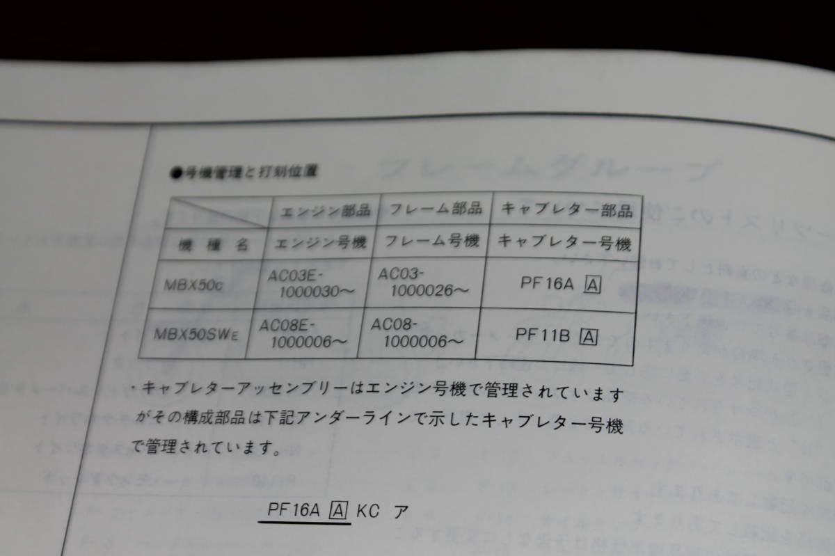 ☆　ホンダ　MBX50 　MBX50SW　AC03　AC08　パーツリスト　パーツカタログ　11GE2CJ3　A68008409 　3版　S59.9.10 　　_画像6