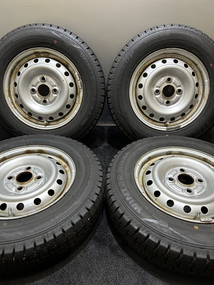 145/80R13 DUNLOP/WINTER MAXX WM02 21年製 ダイハツ 純正 スチール 13インチ 4J ＋40 100 4H スタッドレス 4本 ミラ ムーヴ (南1-E148)_画像1