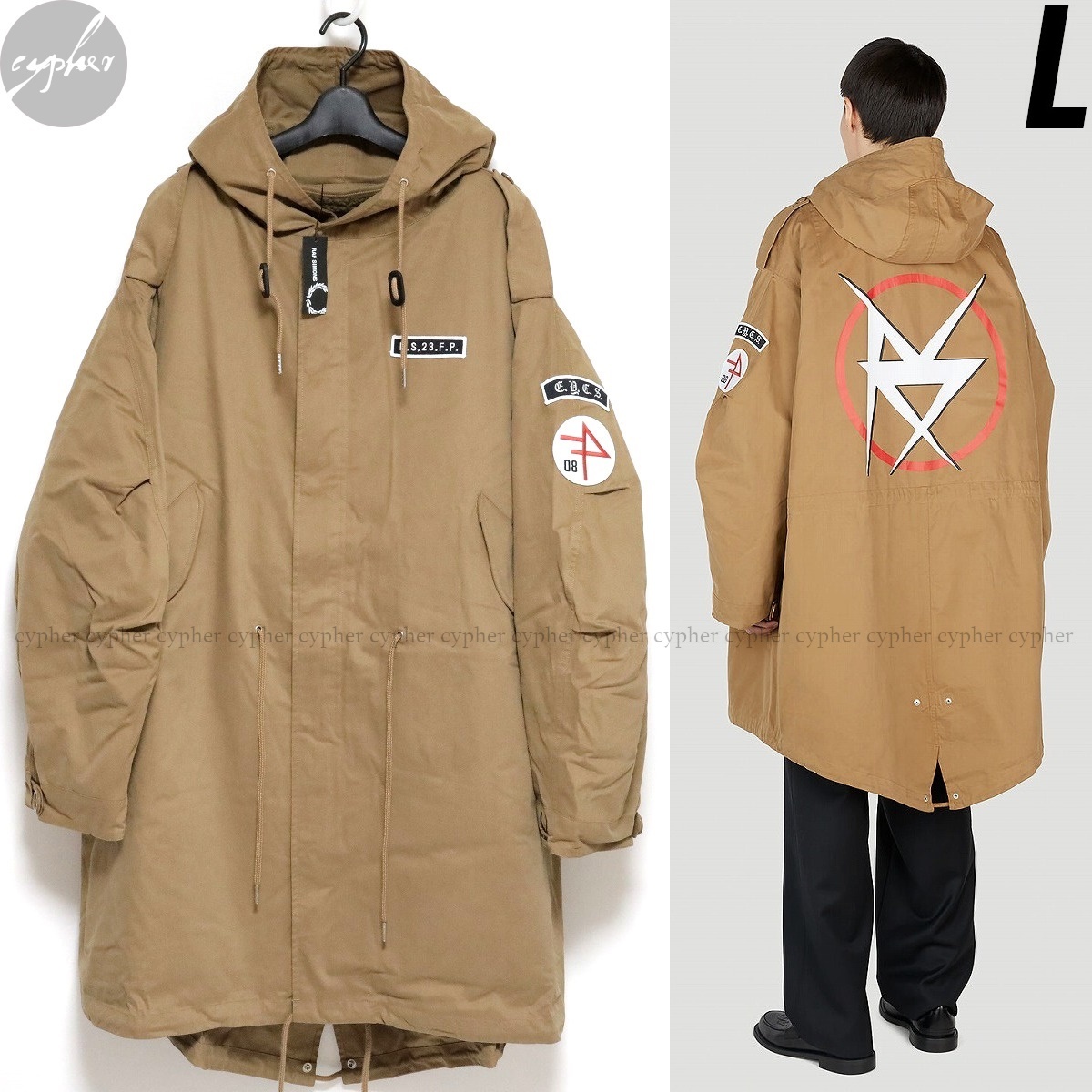 L новый товар 23SS Raf Simons Fred Perry Printed Parka Raf Simons Fred Perry Mod's Coat рыба tail Parker чай боа 