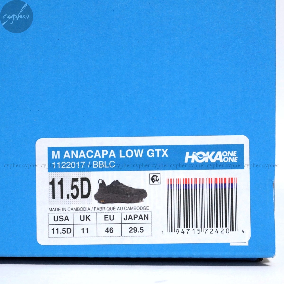 11.5D 29.5cm 新品 HOKA ONE ONE ANACAPA LOW GTX BLACK ホカオネオネ アナカパ ロー レザー スニーカー ブラック 黒 ゴアテックス 1122017_画像6