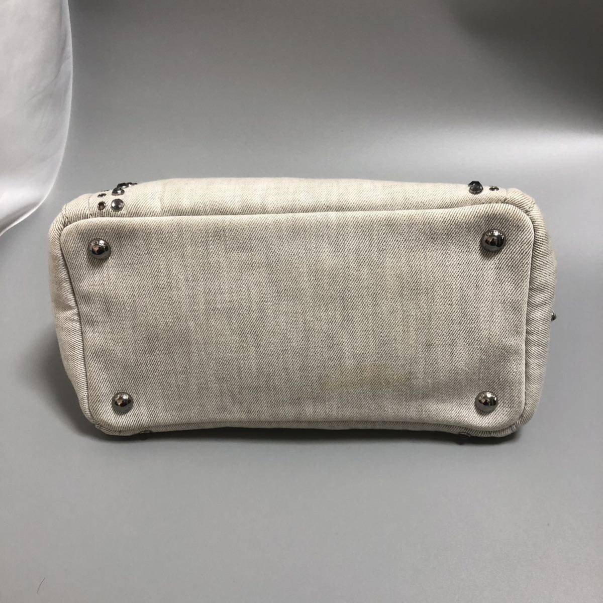 PRADA プラダ CANAPA カナパ トートバッグ 2WAY ショルダーバッグ デニム ビジュー スタッズ NUBE ライトグレー BN2439 中古