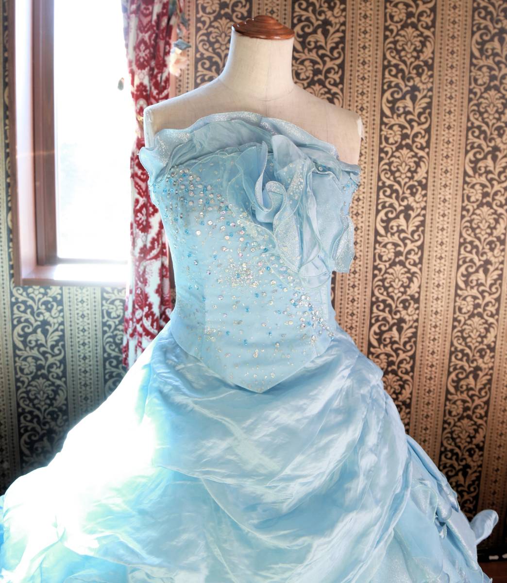 LANCETTY high class wedding dress 7 number 8 number S~M size light blue color dress made in Japan 
