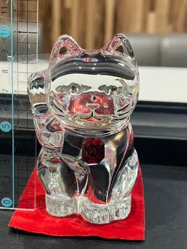 【D3203】Baccarat 陶器 猫 オブジェ バカラ 縁起物 招き猫 クリスタル置物 ねこ _画像3