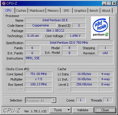 INTEL PentiumIII 750 MHz SECC2 (Slot1) ★ゴールドヒートシンク 中古正常品★_画像1