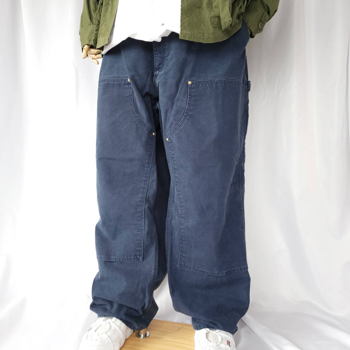 MV-wwpp/44×30/carhartt カーハート ダブルニー ダック地 パンツ 紺(ネイビー)系 USED 古着 ウエスト110cm 大きいサイズ