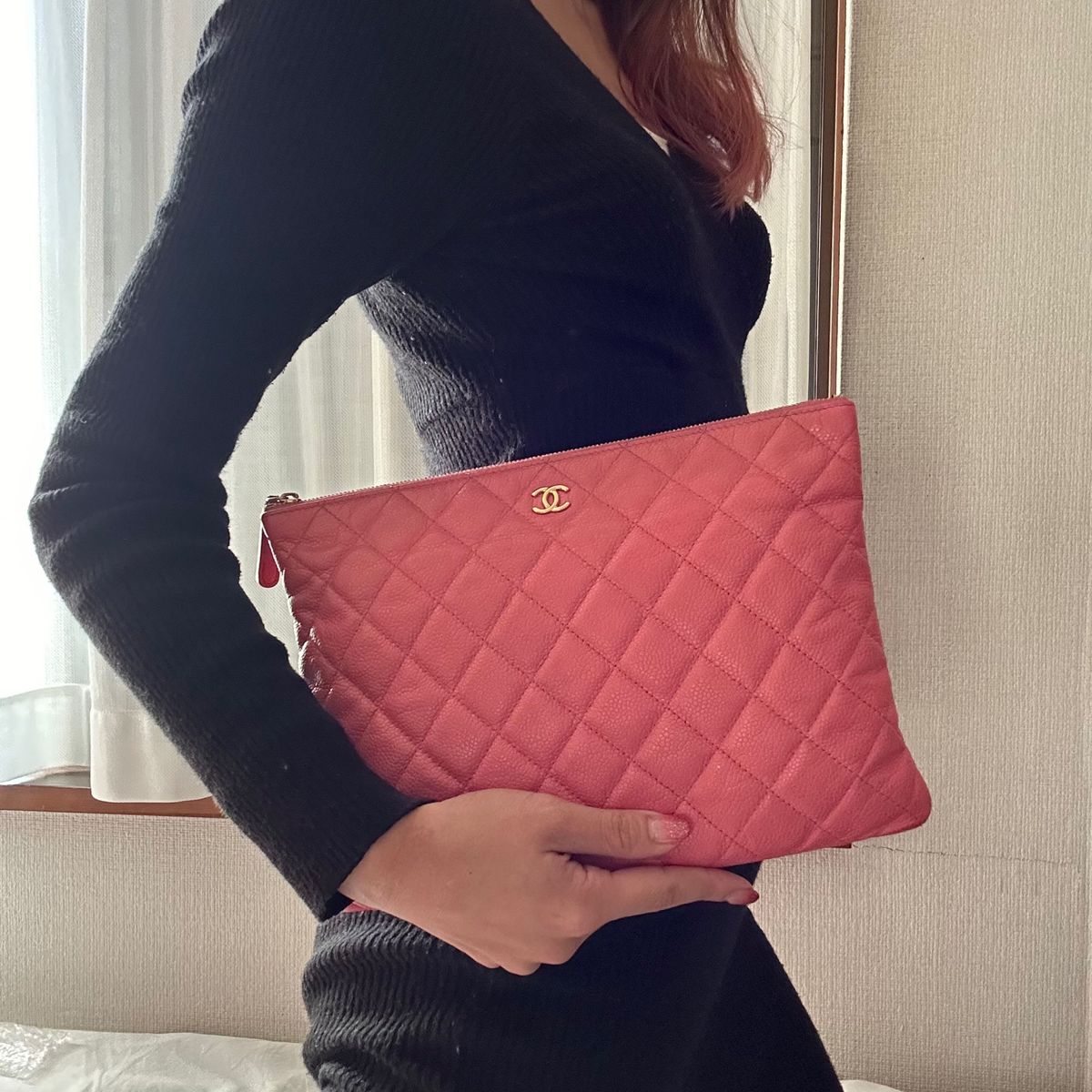 CHANEL クラッチバッグ マトラッセ ピンク キャビア 金 ラージ CHANEL クラッチバッグ マトラッセ ピンク キャビア 金 ラージ