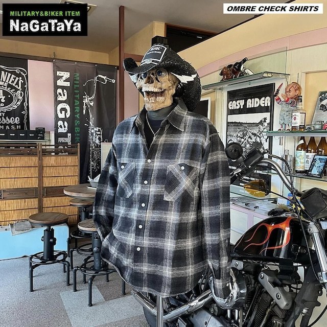 BIKERスタイル OMBRE CHECK SHIRTS オンブレチェックシャツ ブラック XLサイズ 格子柄 バイカー系 ストリート系 モーターサイクルの画像4