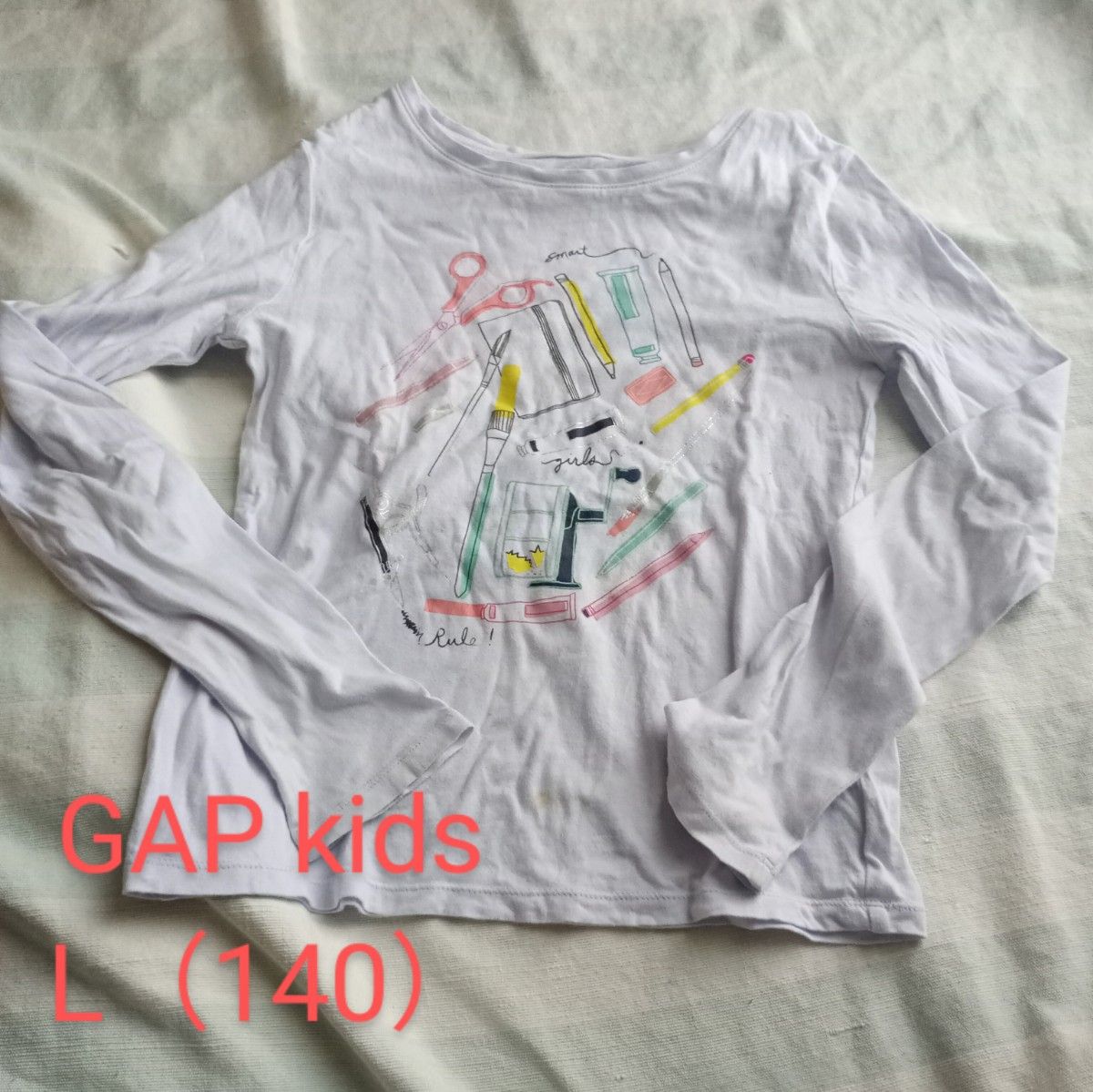 140(L)◆GAPキッズ◆長袖Tシャツ◆ロンT◆文房具柄◆薄紫