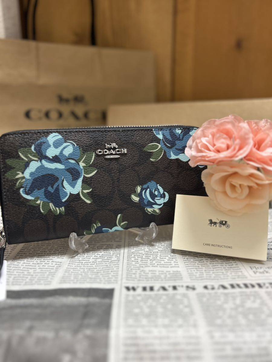 COACH コーチ 長財布 シグネチャー ピンク 花柄 ローズ 薔薇 - 小物