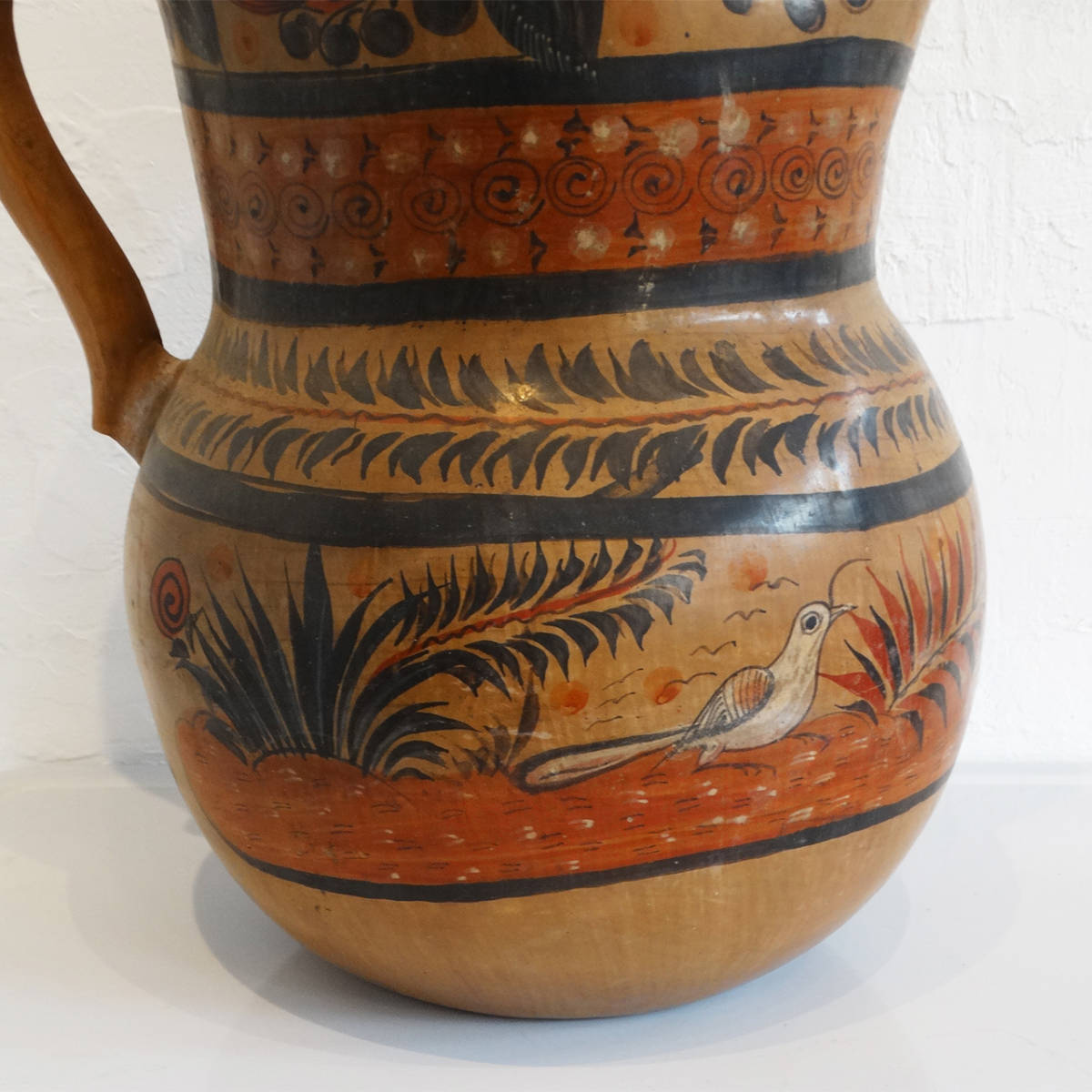 ★Vintage Tonala Mexican folk art pottery extra large pitcher vase_画像8