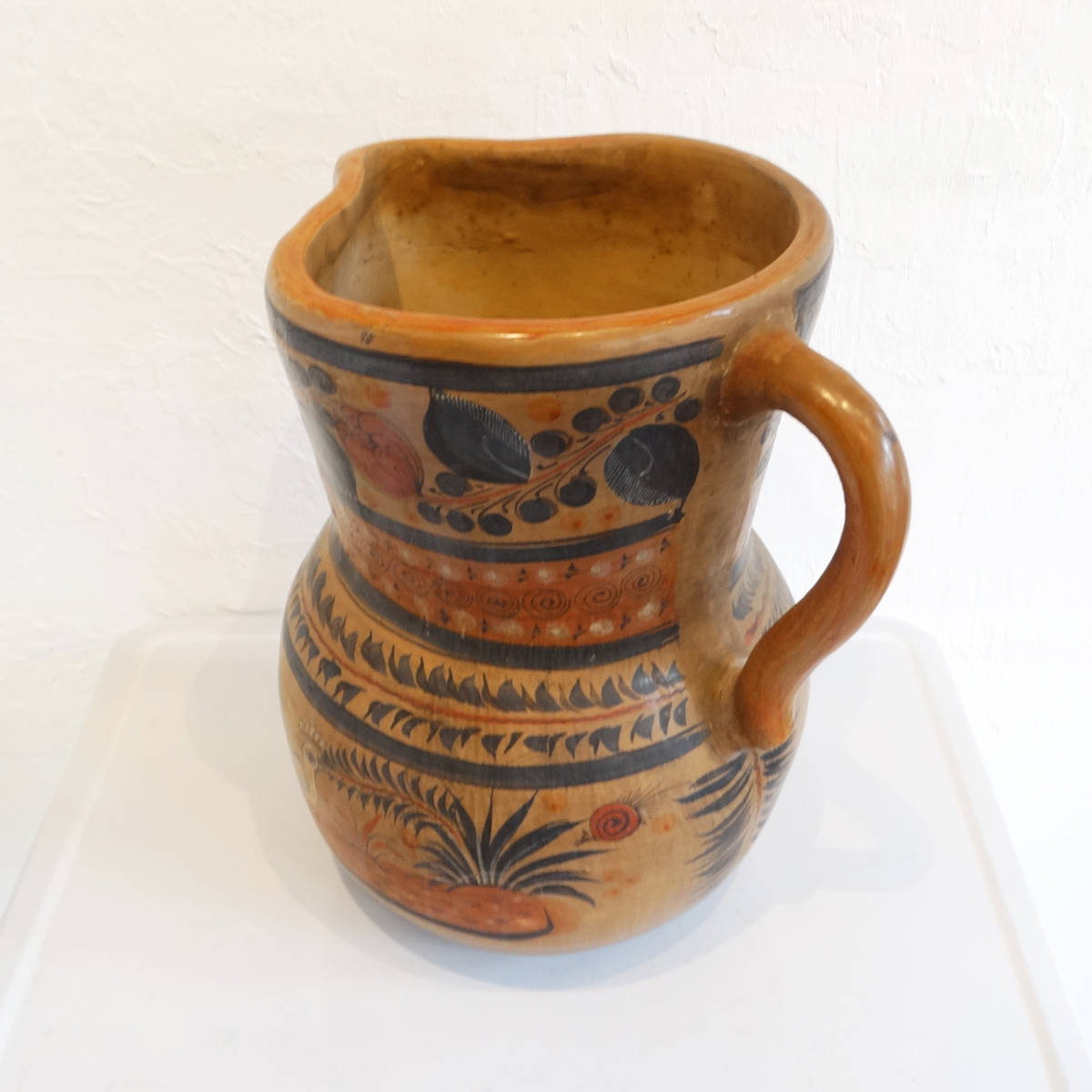 ★Vintage Tonala Mexican folk art pottery extra large pitcher vase_画像5