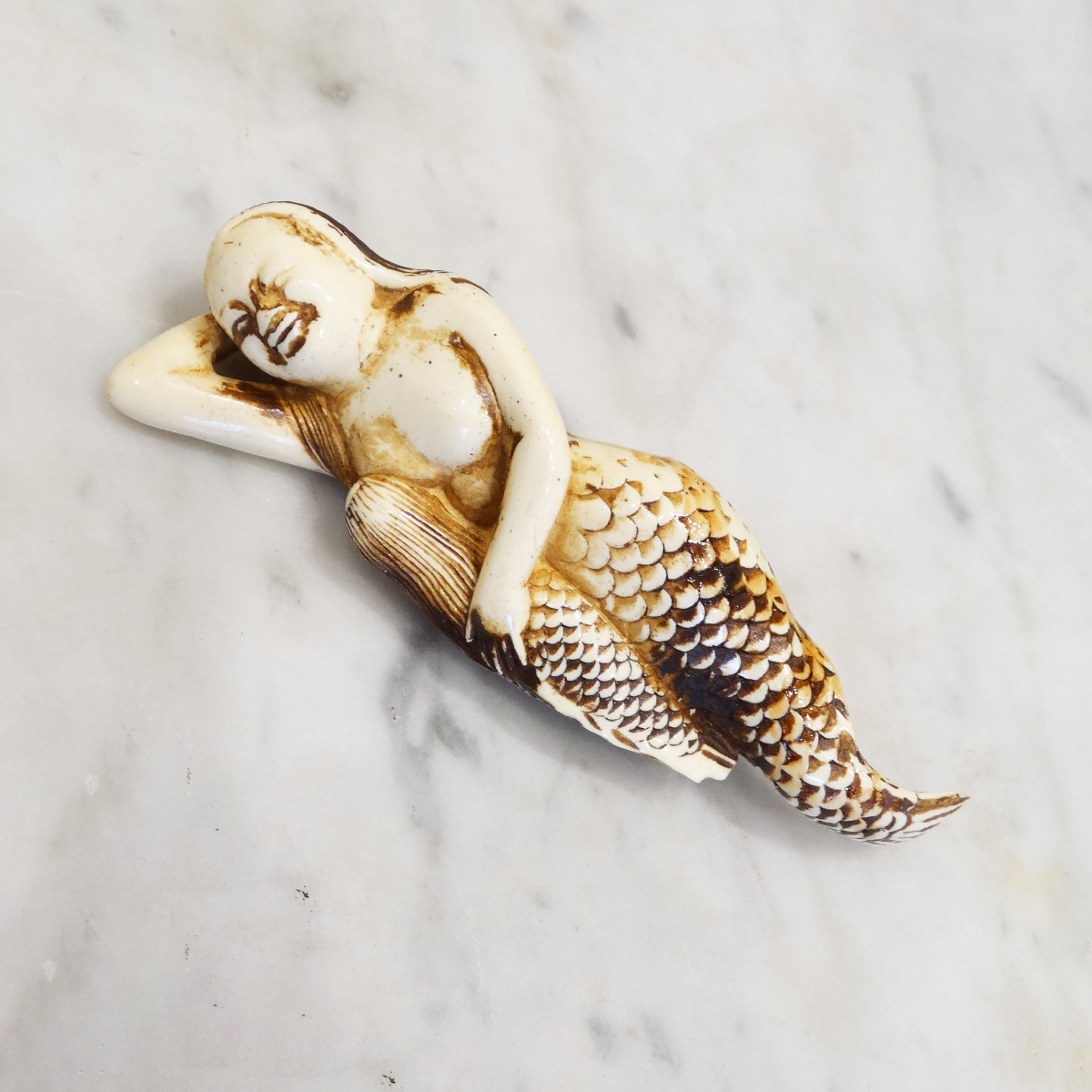 ★Vintage mermaid motif meerschaum netsuke_画像1