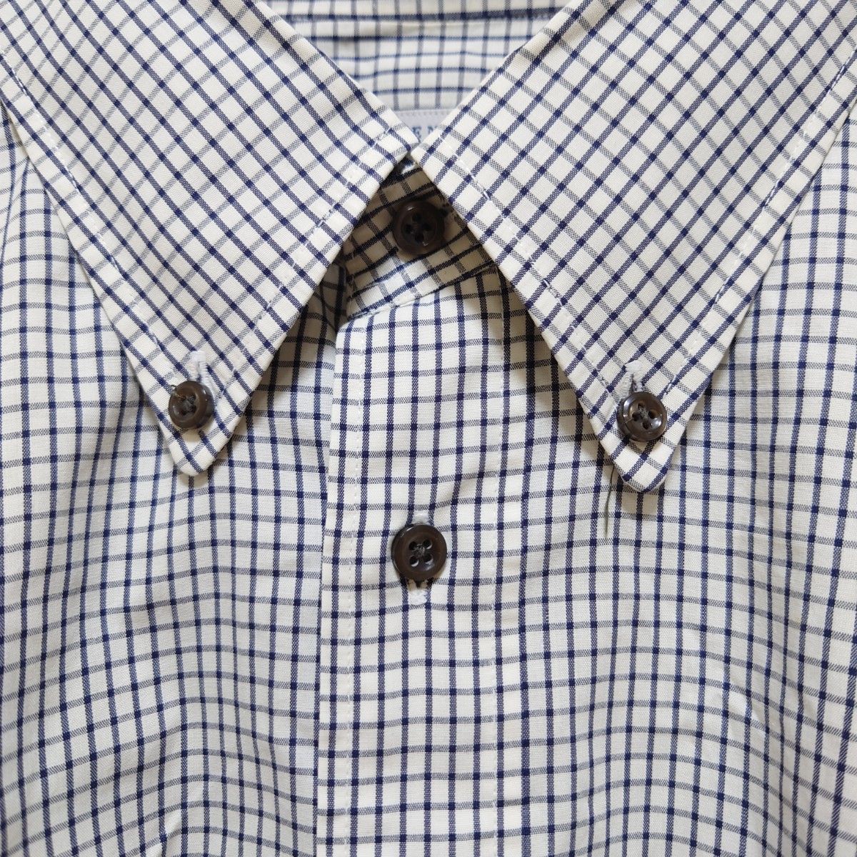 F10-15【やや傷】グレンオーヴァー　綿100%長袖チェック柄ボタンダウンシャツ　白×紺　ＸＬ