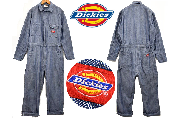 T-0188★Dickies ディッキーズ★IDEL しっかりした ヘリンボーンデニム ツナギ オールインワン サロペット 作業着 M-L_画像1